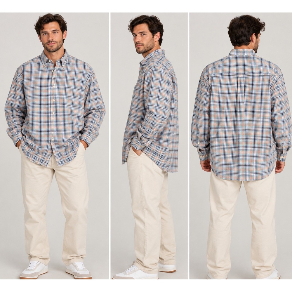 Charleston Threads Mens XL Plaid Button Down Shirt Blue Orange Cotton LS NWOT